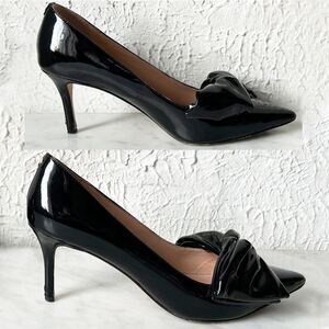 Kate Spade Strudel Black Patent Leather Twist Bow Pumps 3" Heels - Women's 8.5
